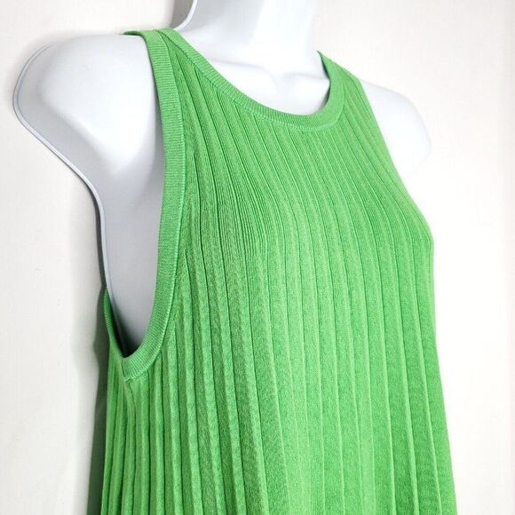 COS Dress Sleeveless Pleated Shift Sz S Knee Green Cotton Ribbed Knit Pullover - Picture 2 of 5